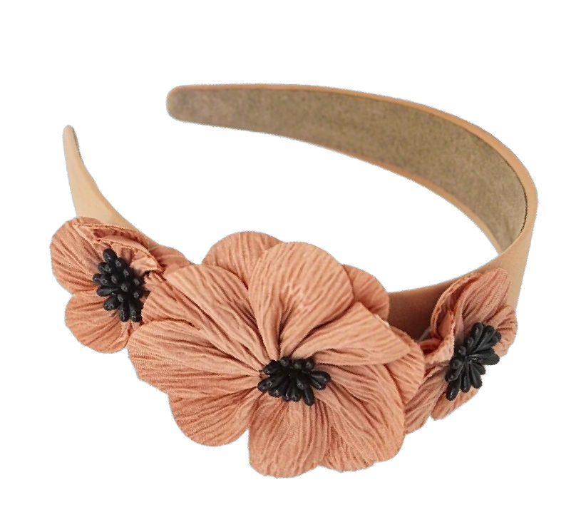 Dreiblüte — Eleganter Satin‑Haarreif mit seitigem Blumenbouquet