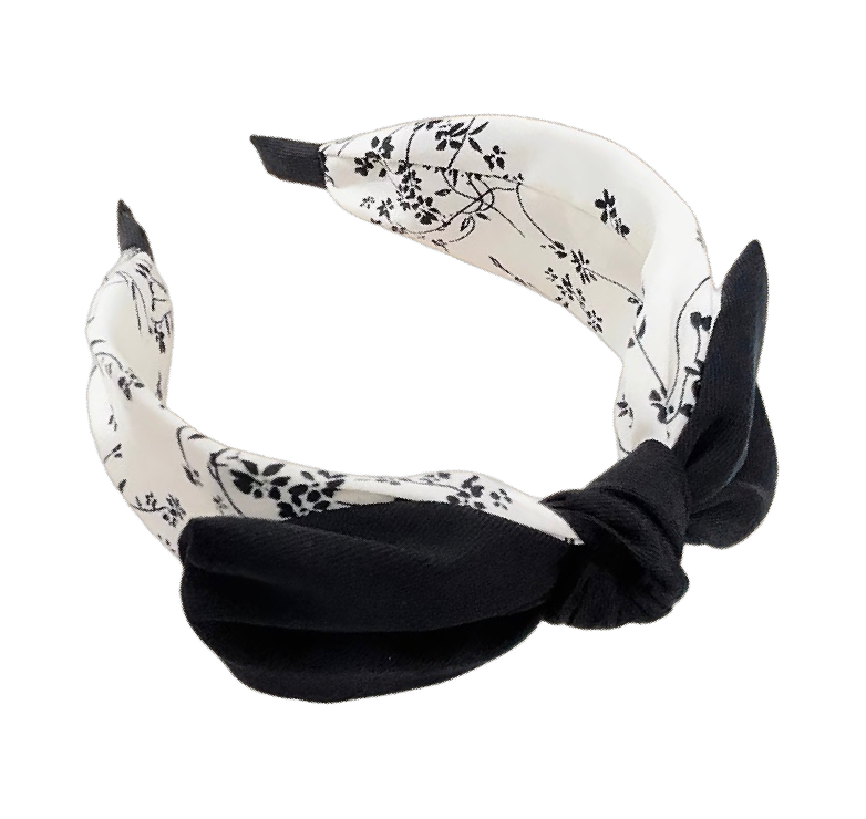 🎀🖤 Schwarz-Off-White Haarreifen mit Schleife – Rockabilly Blumen & Punkte Vintage Pin-up