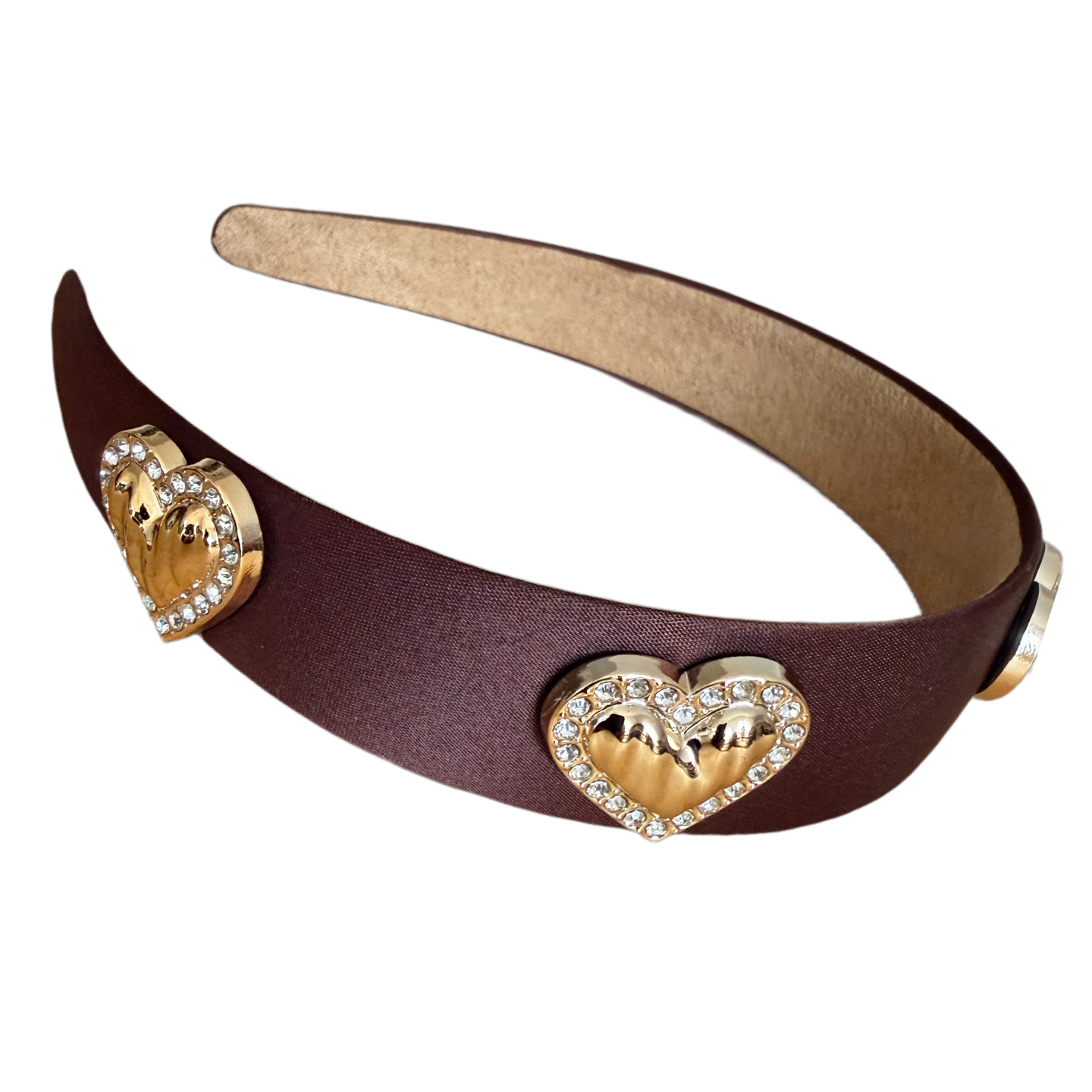 Eleganter Satin-Haarreifen mit goldenen Strass-Herzen – glamourös & feminin