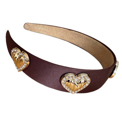 Eleganter Satin-Haarreifen mit goldenen Strass-Herzen – glamourös & feminin
