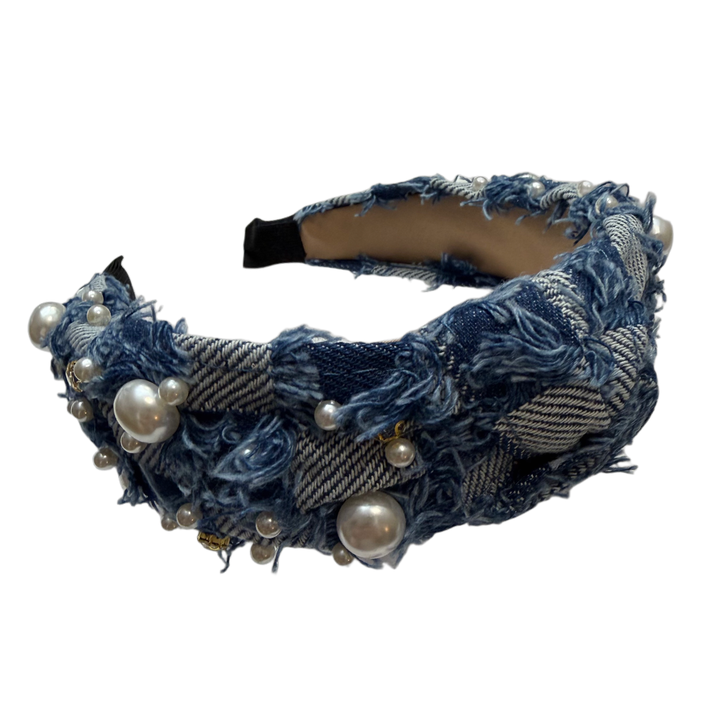 Rautenglanz — Jeansreif mit Karomuster, Fransen und funkelnden Akzenten