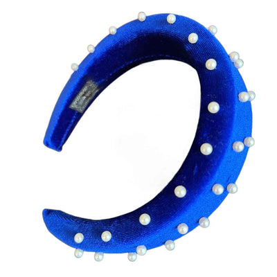 Königliches Blau — Samtiger Haarreif mit Perlen