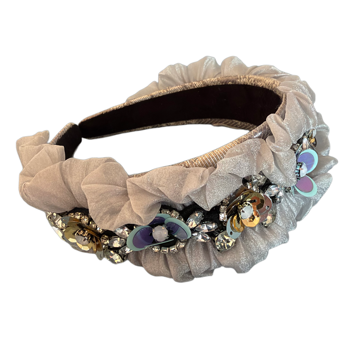 Glamour Elegance – Edler Haarreif mit funkelnden Schmucksteinen und zarten Rüschen