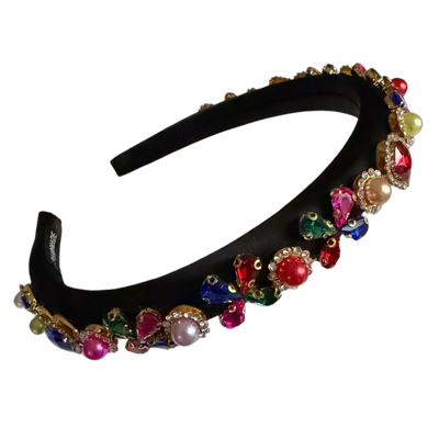 Nachtkaleidoskop — Schwarzer Reif mit bunten Perlen & Strass