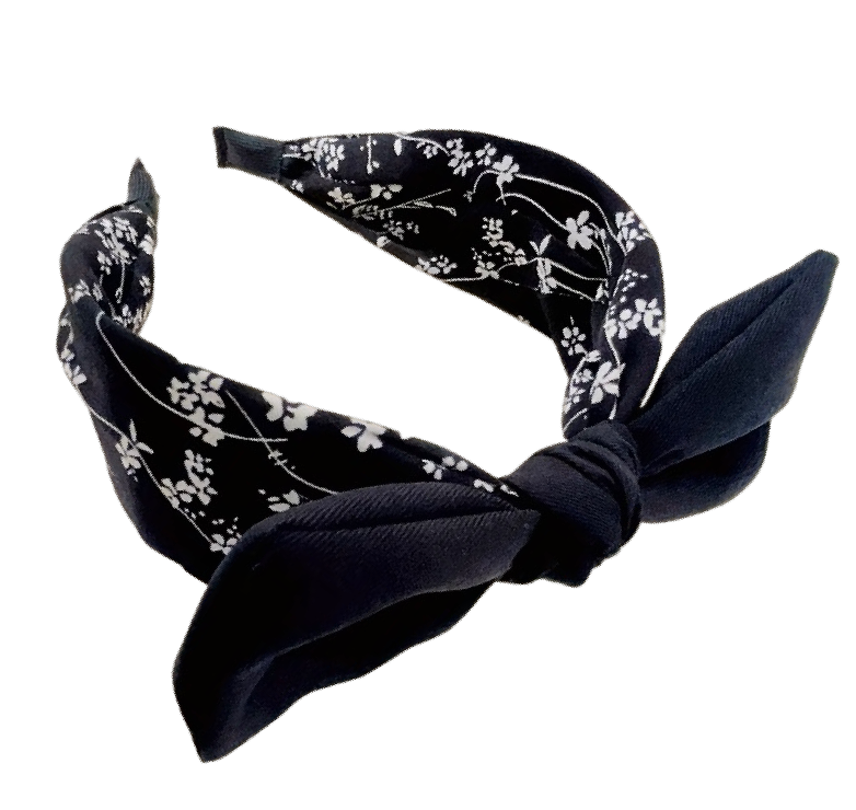 🎀🖤 Schwarz-Off-White Haarreifen mit Schleife – Rockabilly Blumen & Punkte Vintage Pin-up