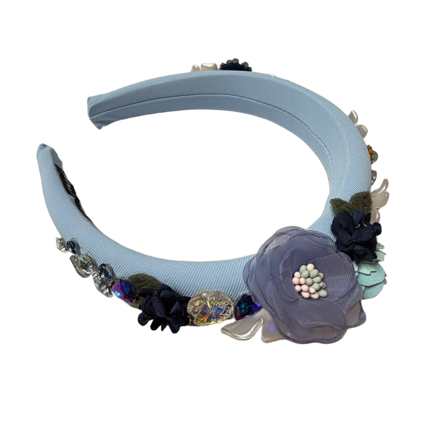 Romantischer Haarreifen mit Blüten und funkelnden Schmucksteinen – florale Eleganz zum Verlieben