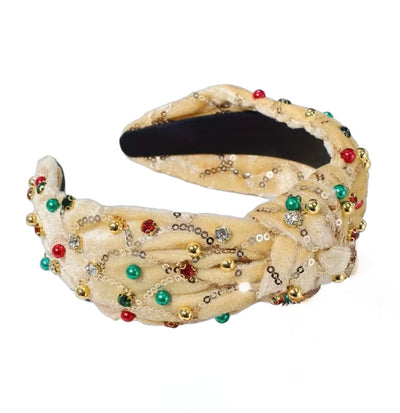 Golden Christmas – Glamouröser Samt-Haarreifen mit Pailletten & festlichen Perlen