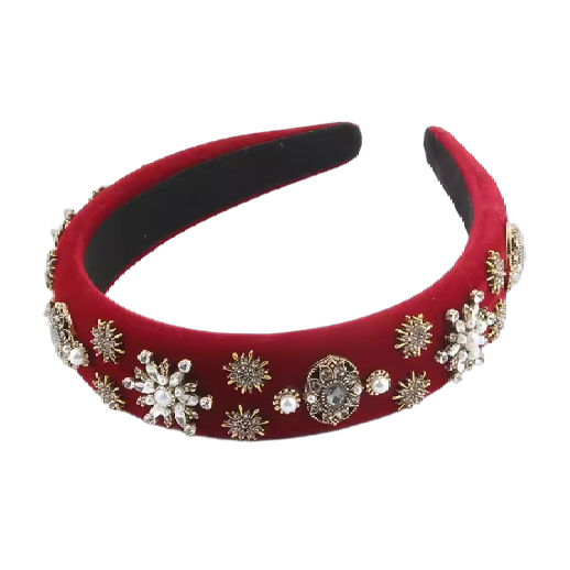 Festtagszauber – Edler Samt-Haarreifen mit Strass, Perlen & Schneesternen