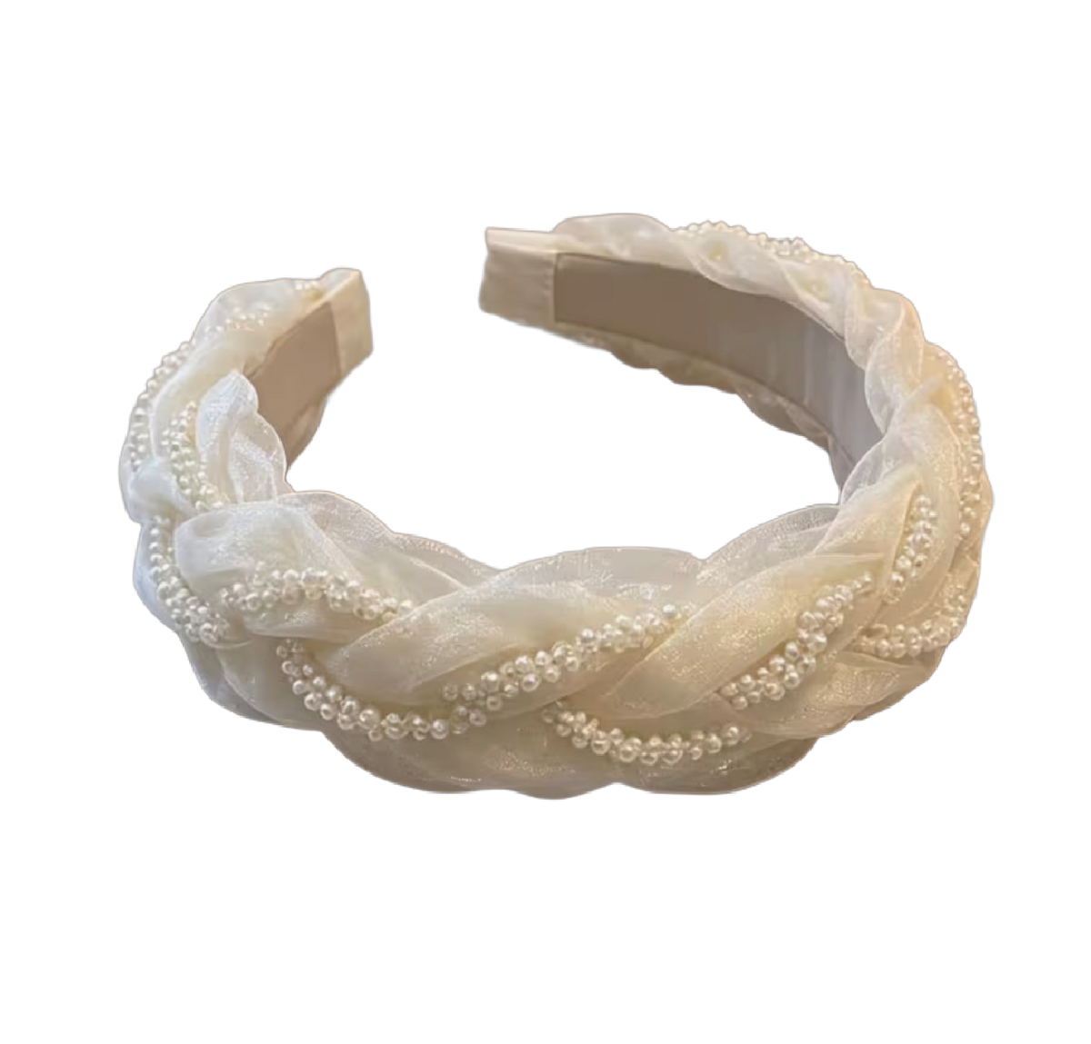 Pearl Romance – Geflochtener Organza Haarreifen mit zarten Perlen