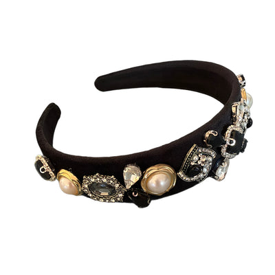 Black Royal Glamour – Eleganter Schmuck-Haarreifen mit Perlen und funkelnden Kristallen