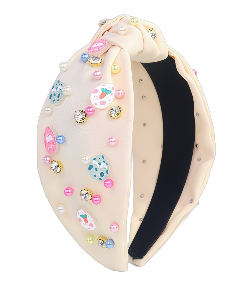 Easter Sparkle — Farbiger Perlen‑Haarreif mit Strass und Mittelknoten