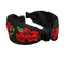 Schwarzer Jaguar-Haarreifen mit roten Blüten & grünen Blättern – Look mit Knoten