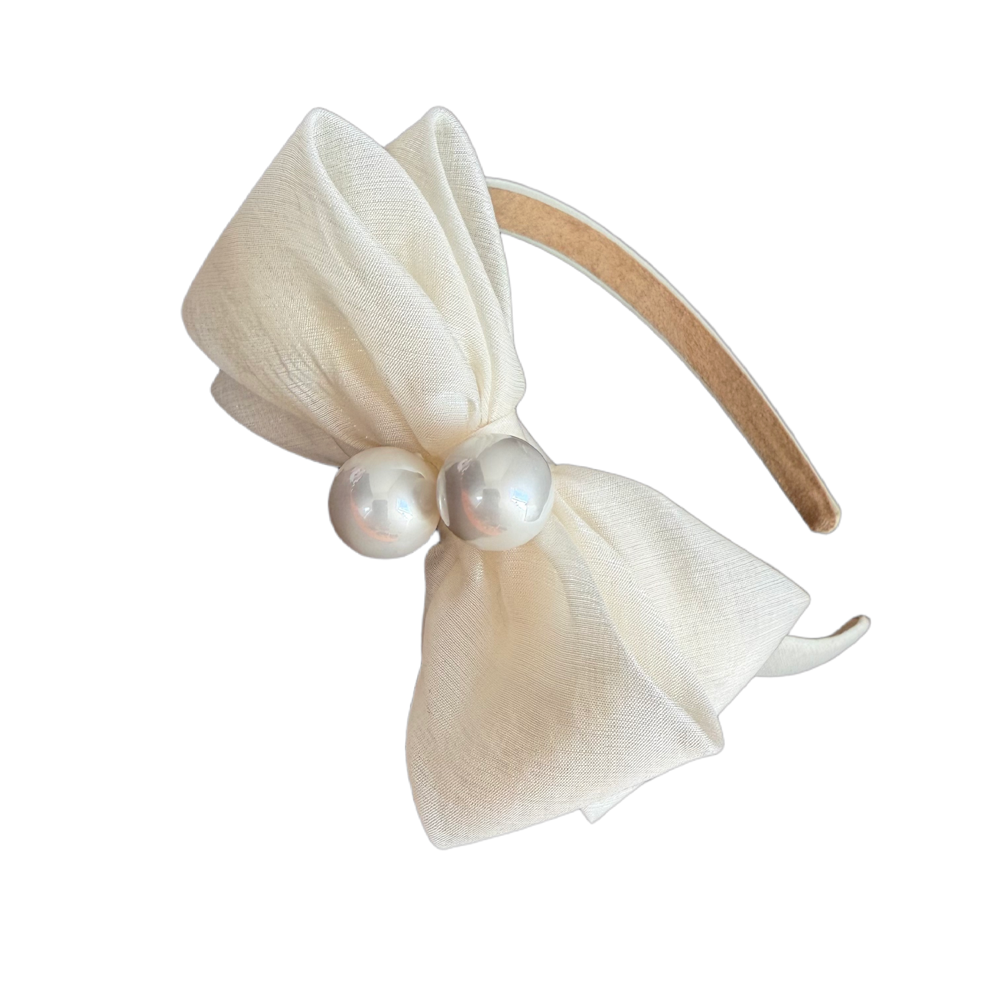 Schmaler Haarreifen mit großer Seitenschleife & zwei Perlen – Elegantes Statement-Accessoire
