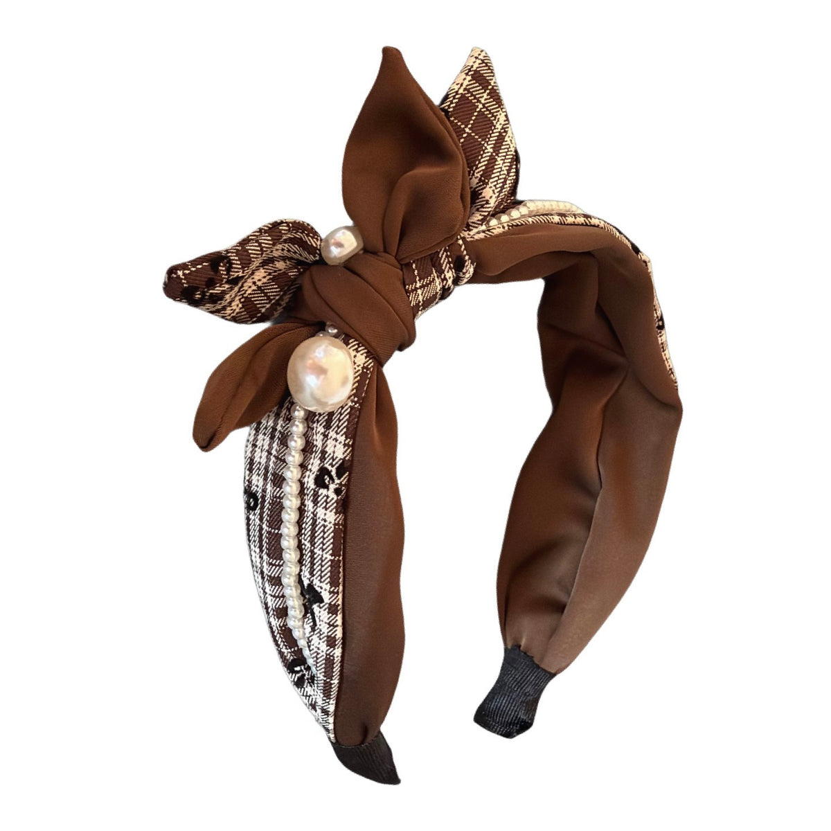 Chic Bow – Eleganter Schleifen-Haarreif mit Perlen und Karomuster