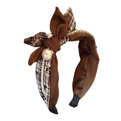 Chic Bow – Eleganter Schleifen-Haarreif mit Perlen und Karomuster