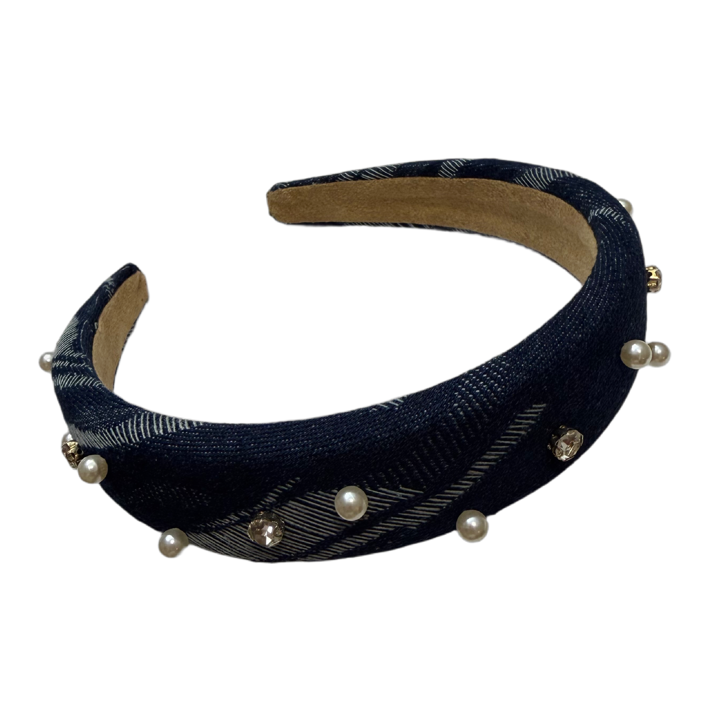 Mitternachtsdenim — Dunkelblauer Jeans‑Haarreif mit Perlen & Strass