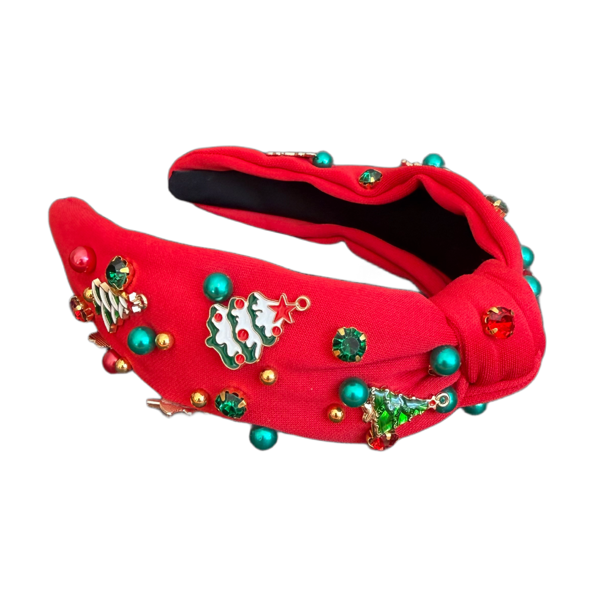 Christmas Glamour – Festlicher Haarreifen in Rot mit Weihnachtsmotiven, Perlen & funkelnden Steinen