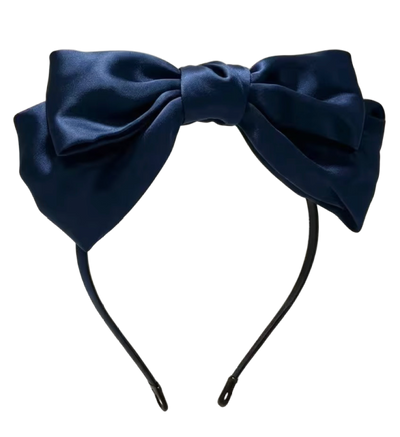 Midnight Bow – Eleganter Satin-Haarreifen in Dunkelblau mit XXL-Schleife