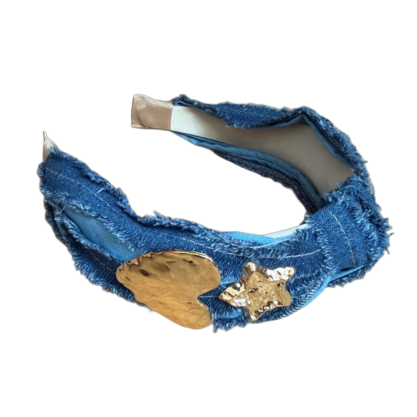 Jeans-Haarreifen mit grossen Herzen & Sternen – Lässiger Denim-Look mit glamourösem Akzent
