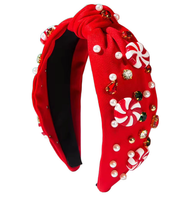 Zauberhafte Weihnachts-Haarreifen in Rot und Grün – Festlicher Zuckerstangen-Zauber mit Perlen und Strass